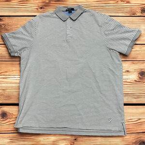 Cremieux Classics Mens Polo Shirt XL Gray White Striped Short Sleeve Casual Golf